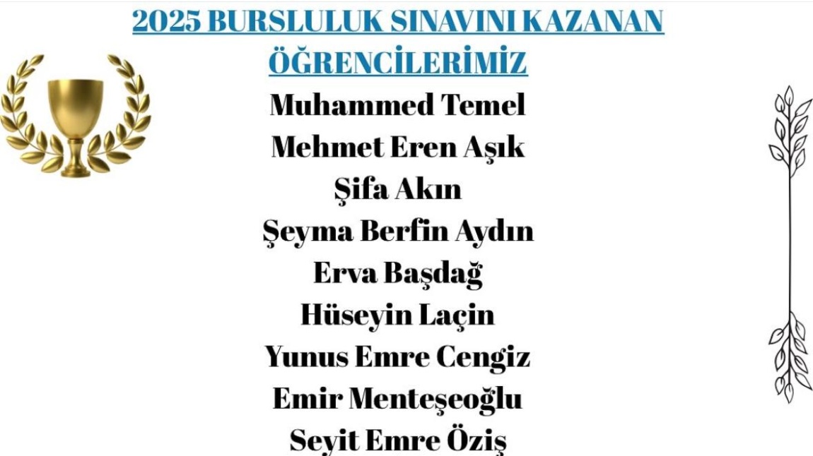 2025 Yılı Bursluluk sınavını kazanan öğrencilerimiz.